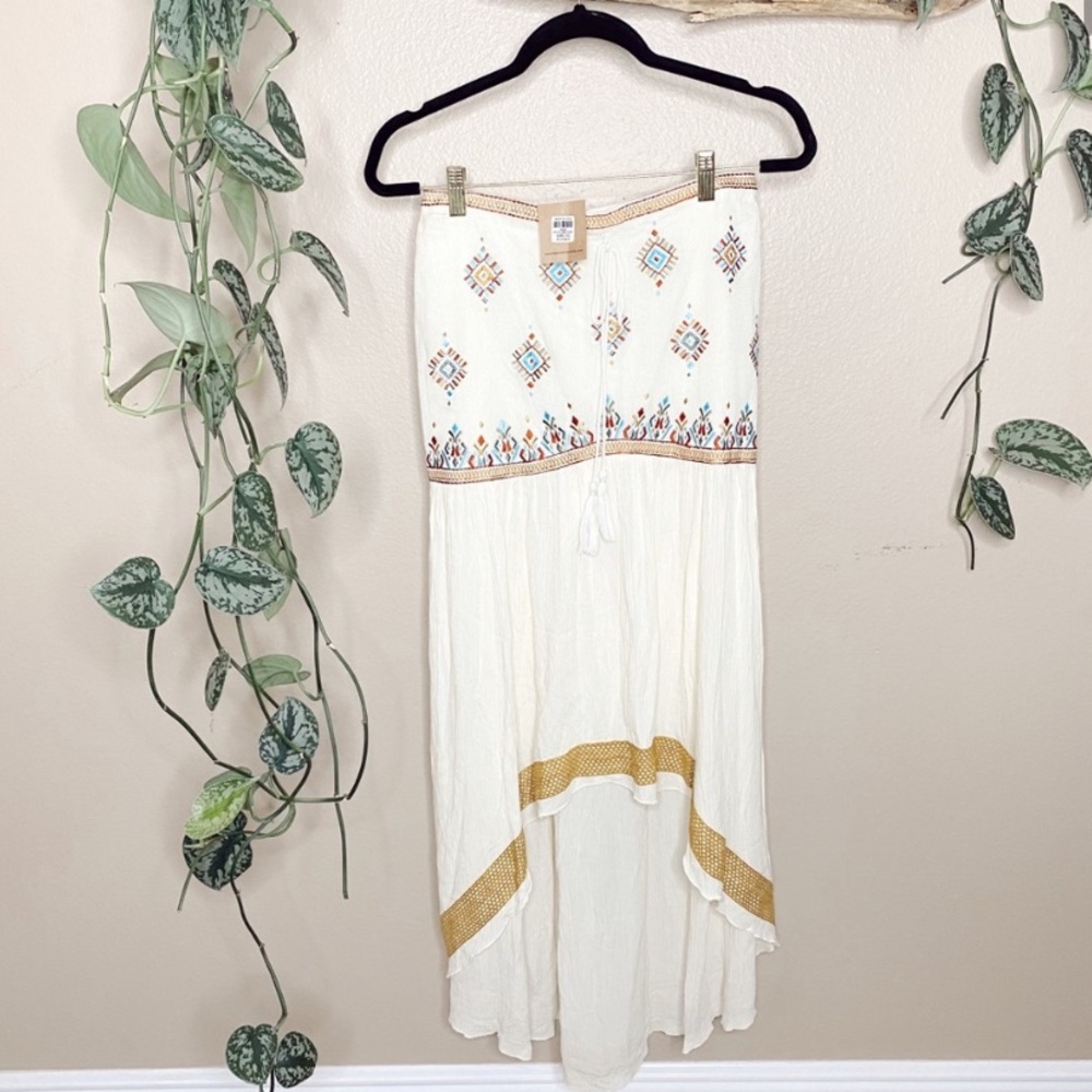 Earthbound Trading Co Embroidered High Low Skirt